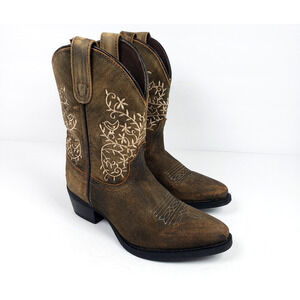 Dan Post Marissa Girls Size 12 D Brown Leather Pull On Western Cowboy Boots